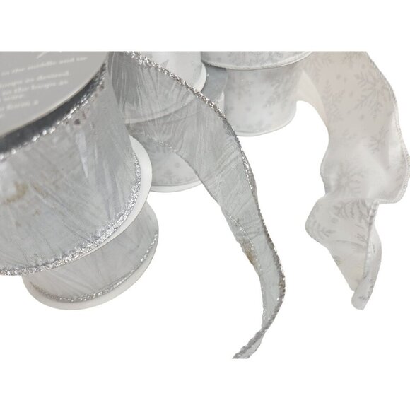 Trim Merry Crystal Ice Ribbon Collection Wire-Edged Set Of 6 Rolls Silver Glitte - Picture 8 of 8